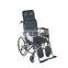 High back folding reclining commode wheelchair with toilet