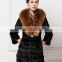 Women's 100% Real Rabbit Fur Coat with Super Big Raccoon Fur Collar