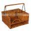 Woven Rattan and Wicker Seven-Compartment Picnic Organizer Basket with Metal Frame