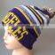 stripe jacquard knitted beanie hat with pom pom,beanie hats with top ball