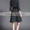 laest EU dress design deep color one piece long sleeve lattice bubble skirt dress ladies