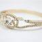 High Polished Gold Finish Adjustable Cuff Bracelet Crystal Bowknot White Rhinestone Bangle Bracelet For 2016New Intrend style