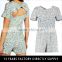 Casual style romper womens playsuit women round neck short sleeve floral printed jumpsuit with back bowknot