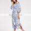 Wholesale Apparel Off The Shoulder 3/4 Length Lantern Sleeve Tie Waist Ladies Vertical Striped Floral Dress