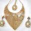 Polki Gold tone pearl Bollywood necklace EARRING Set bridal