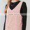 V neck pink dyed corduroy front pockets sleeveless vest dress for girl