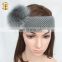 Women Lady Gray Color Knitted Hairband With A Fox Fur Ball