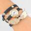 Popular Vogue Multilayer Leather Crystal Dial Bracelet Watch Retro Angel Wings Bangle Watch