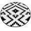 Black And White 7x7' Round Reversible Polypropylene Outdoor Rug Patio/Deck Camper Beach Mat/Reversible Picnic Carpet RV Mats