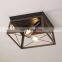 Retro Industrial Rectangle Flush Mount 2-Light Ceiling Light Fixture with Wood Shade for Hallway Entryway Passway