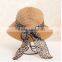 QXSH0006 Straw hat with leopard ribbon and bowknot Summer women beach fedora hat