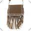 STUDDED FAUX LEATHER FRINGE MESSENGER BAG