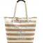wholesale crossstripe canvas beach tote bag;Banded Striped Beach Town Tote Bag with Rope Handles