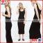 New arrival sleeveless long black maxi dress in flat knit rib fabrics