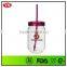 BPA Free Transparent Single Wall 18 oz Plastic Jar With Straw