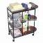 Portable Rolling Wire Shelf Wood Top Kitchen Storage Trolley