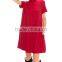 bulk womens clothing Deep Red Pocket Mock Neck Dress short sleeve frock design