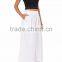 Customized Lady's Apparel White Set-on Waistband Smocked Cotton Wide-leg Pants(DQM023P)