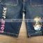 girls cotton spandex denim capri with belt and rhinestone #9R5559