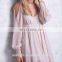 Cold shoulder sleeve chiffon swing dress, embroidered chiffon dress