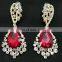 Best Dark-Red Color Droplet Stone Collection Cubic Zerconia Gold Plated Party Wear Earrings Set