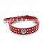 Best selling double drainage drill smooth peach heart pet collar cat dog collar PU dog chain