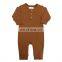 Long sleeved solid color knitted cotton baby jumpsuit romper