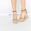 Ladies unique design ankle strap round toe wedges women heels sandals shoes