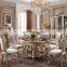 European style royal golden classic round marble top dining table set