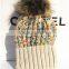 Fashion Korean Coloured Thread Knitting Faux Fur Pom Pom Beanie Hat