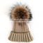 Myfur Winter Unisex Knitted Caps With Raccoon FurPompoms Hats