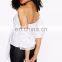 2017 Latest Fashion Top Design Tie Waist Ruched Sleeve Bardot Top