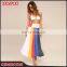 New Colorful Skirt Design High Waist Smocked Multi-color Striped Midi Skirt