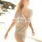 Women Bikini Cover Up Cotton Manual Crochet Knit Hollow-Out V Neck Beachwear Sunscreen Dress Swimsuit Beach cover up shirt