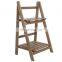 Rustic Brown Wood Design 2 Tier Freestanding Foldable  Flower Shelf Rack Decorative Planter Pot Display Stand