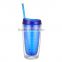 16oz BPA free threaded AS plastic double wall insulated tumblers with straw