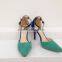 New Arrival Suede Velvet Green and Blue Collage High Heel Pumps Ankle Strap Ladies Shoes