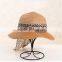 QXSH0006 Straw hat with leopard ribbon and bowknot Summer women beach fedora hat