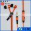 Hot 2016 fashion design noise cancelling stereo zipper earphone