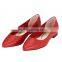 Hot sale style Low heel pointed toe classic ladies breatheable PU lining comfortable RED sheep skin pump shoes