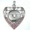 Hot sale!!! heart shape crystal pendant snap button alphabet pendant for necklace