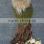 Green Color Girls Wool Knitting Hat with Real Raccoon Fur Pompoms Attached