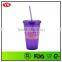 Bpa Free 16oz Double Wall Cold Drink Plastic Tumbler With Straw