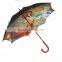 Hook Wood Handle Double Layer Inside Printed Promotion Umbrella