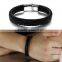 Factory Customized logo Genuine Mens Leather Bracelet Stainless Steel Bracelet
