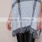 MGOO New Fashion Plaid Pullover Tops Grey Knit Mohair Fringe Poncho Women Winter Popular Clothes