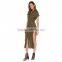 MGOO Wholesale High Fashion Army Green Buttons Up Shirt-Style Summer Dress Midi Split Leg A Line Two Pockets Women Casual Dress