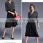 Fashion Women V Neck Vertical Stripes Office Dress Korean OL Belted Midi Dress