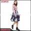 2017 Wholesale Customed Fashion Girl Flower Blue Midi Printed Women Umbrella Skirt