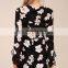 2017 Black Floral Print Long Sleeve Women Wrap Dress
